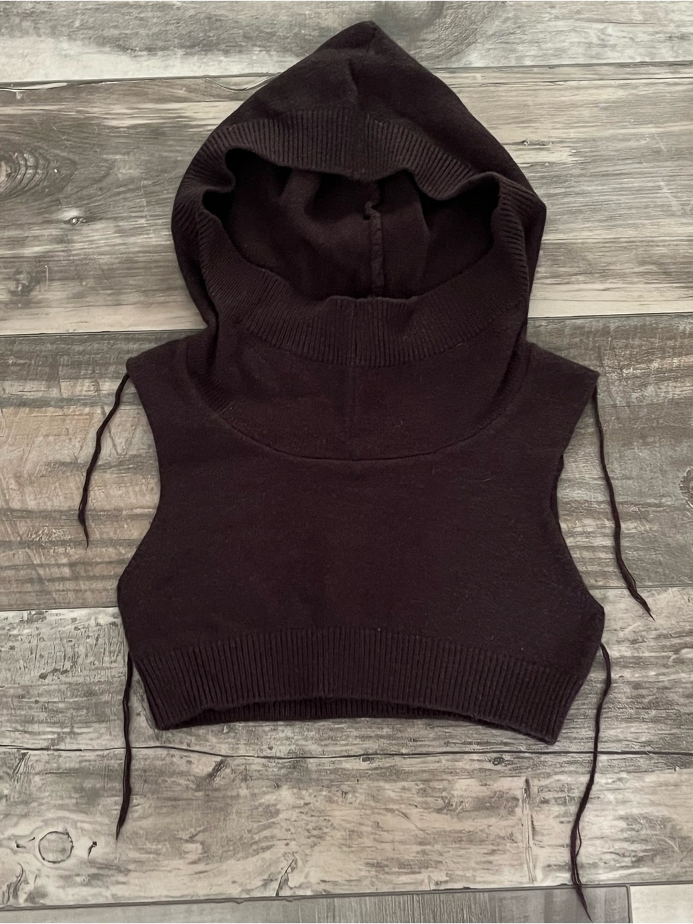 Knit Cowl Neck Sleeveless Crop Top with Hood
